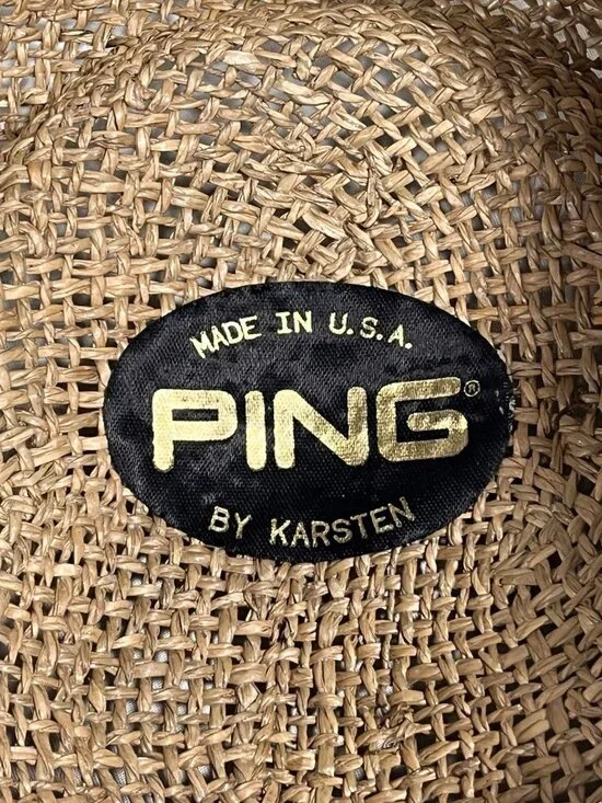 PING Golf Straw Hat USA Made L Embroidered Band Vintage Sun Fedora Mesh Karsten - Picture 8 of 10